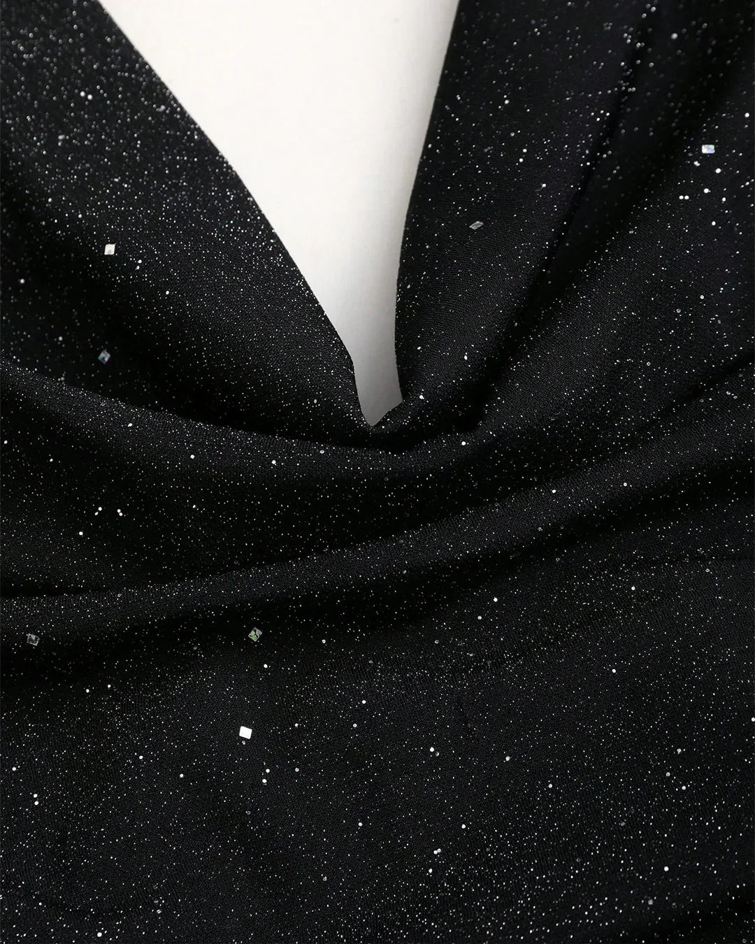 Black Glitter Halter-Neck Backless Top Set