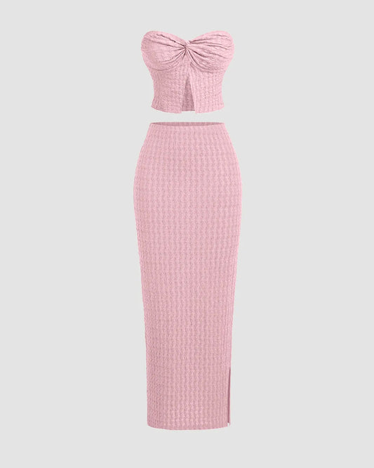 Soft and Cozy Baby Pink Knitted Two-Piece Set