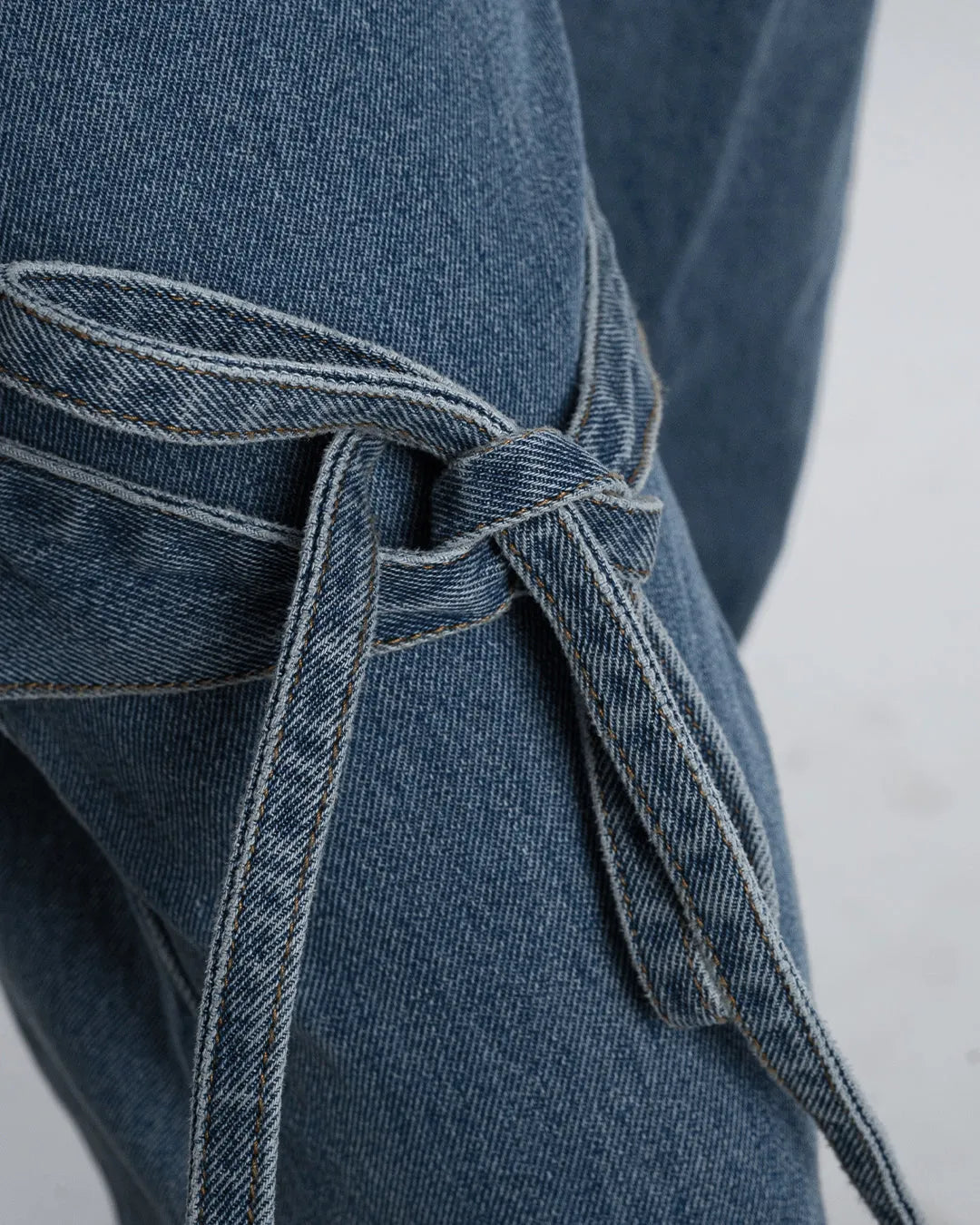 Blue High-Waist Bow-Detail Cargo Pants